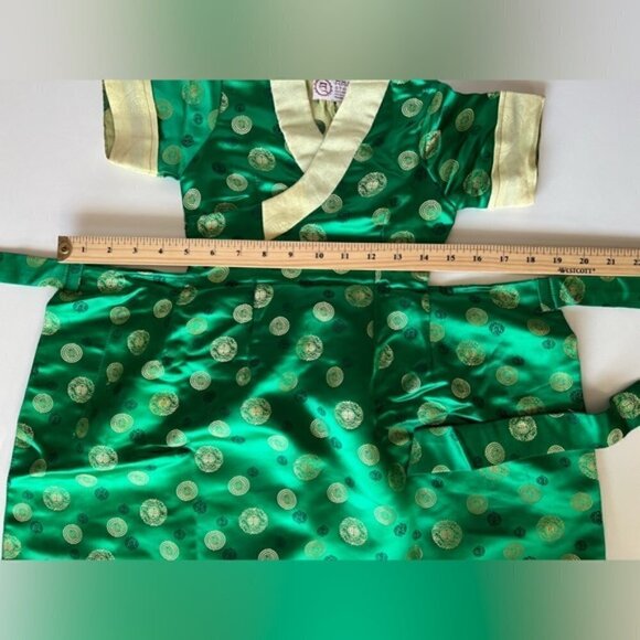 🩷 Kids, Tibetan Traditional Brocade Chupa Dress Losar - Green/Yellow. NWOT - Picture 6 of 11